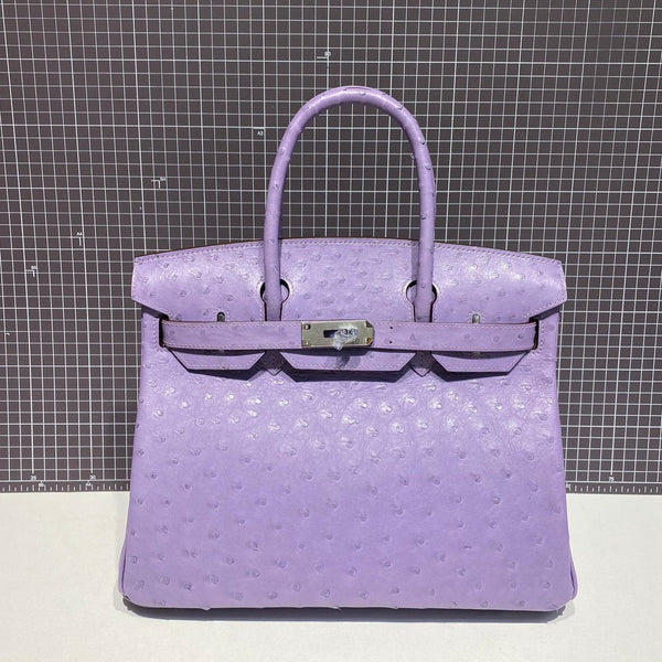 HM BIRKIN 30CM PURPLE OSTRICH LEATHER SILVER HARDWARE (MADE-TO-ODER)