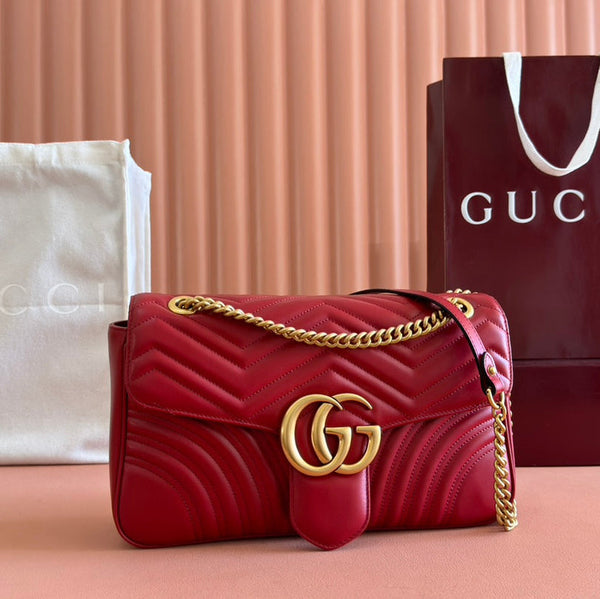 MARMONT SHOULDER BAG 31 IN RED CALFSKIN GOLD CHAIN