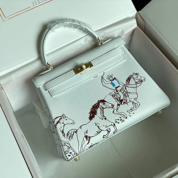 BIRKIN 25 BAG IN WHITE CALFSKIN WITH COLORFUL STICKER 228763 (MADE-TO-ODER)